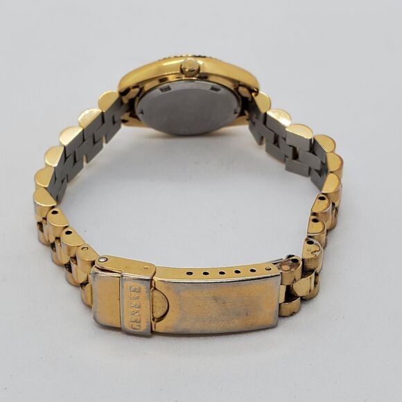 VTG‎ GENEVE Women\'s Watch 25MM Gold Case Bracelet Black Dial Date 7\
